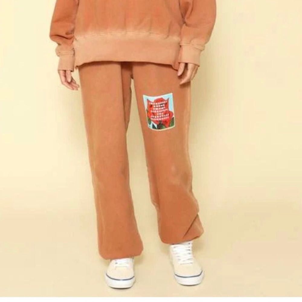 Boys Lie Tan Track Pants with Graphic Patch